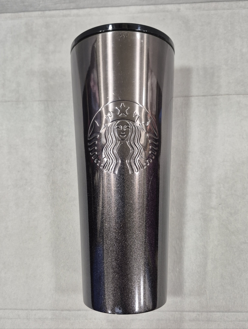 Starbucks metal Tumbler 24 Oz gray sparkle ombre embossed logo straw hole cover